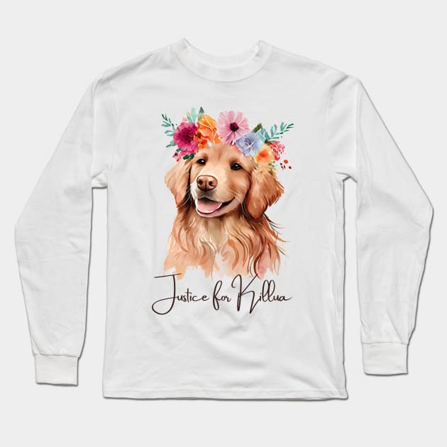 Justice for Killua Shirt, #JusticeForKillua Tshirt, Animal Welfare Shirt, Justice for Killua dog shirt, Golden Retriever shirt Long Sleeve T-Shirt by Yula Creative